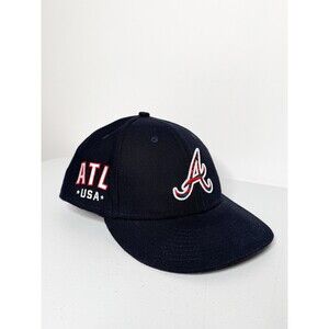 New Era 59FIFTY Atlanta Braves Hat Size 7 3/8 Navy ATL USA Embroidered MLB Cap